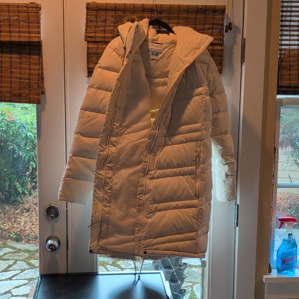 Columbia Women's Beige Hooded Down Insulated Full Zip Puffer Coat Jacket XXL